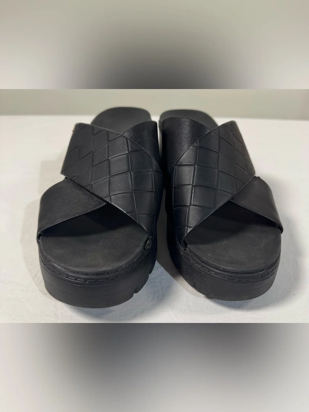 Dr scholls Black platform‎ slides sandals checkin high criss cross women’s 8.5